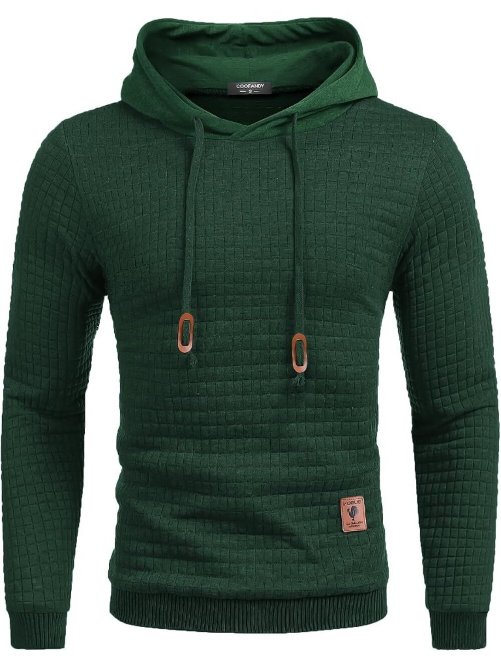 Coofandy Men's Green Long Sleeve Drawstring Waffle Knit Pullover Hoodies